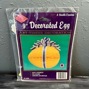 Vintage Beistle Company 9 in.hanging honeycomb tissue paper Easter egg yellow